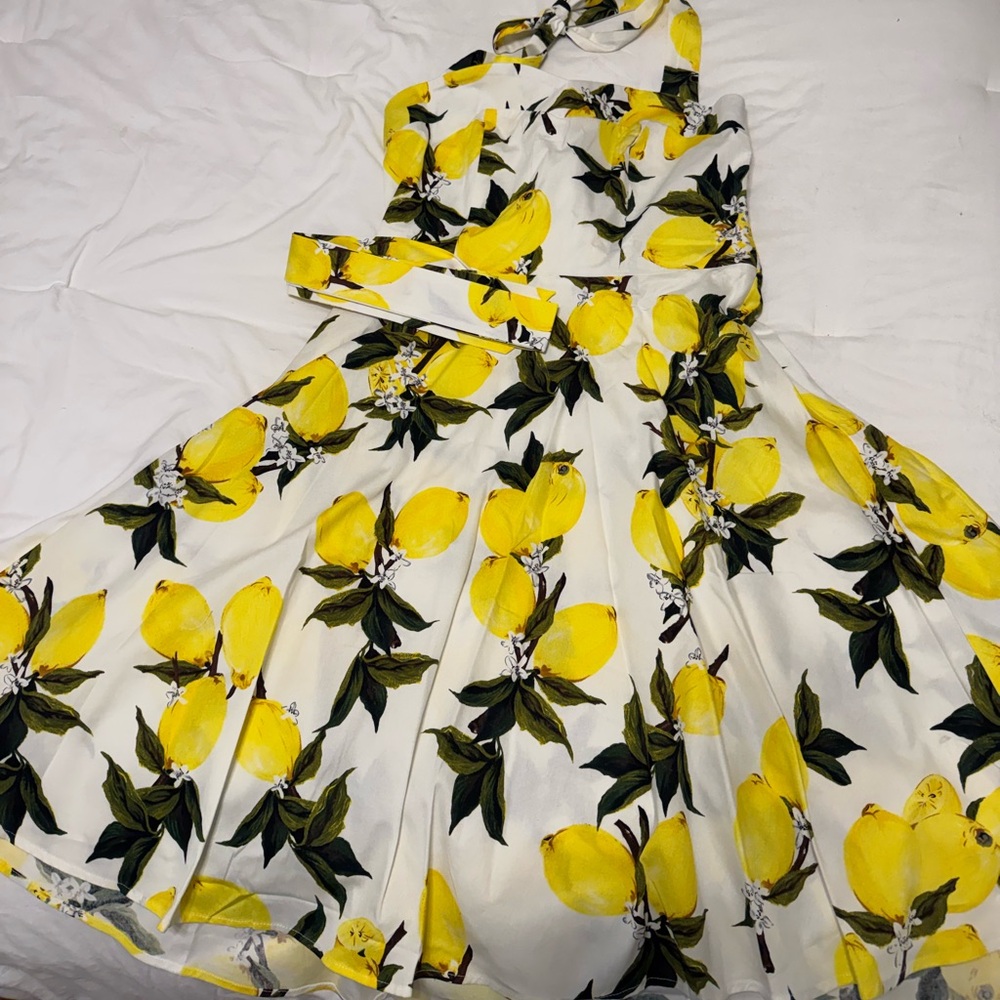 Topdress Lemon Print Halter Dress